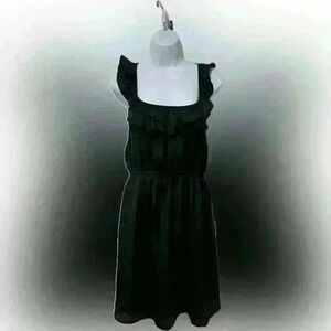 👗Paraella black satin dress ruffle straps cinched waist size medium